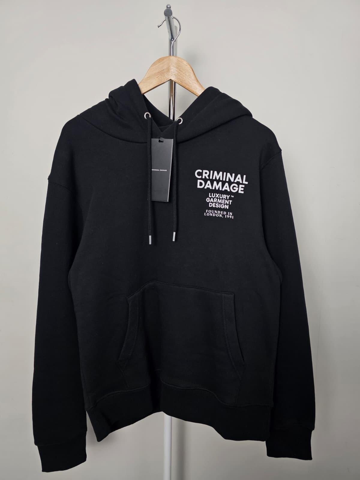 Criminal Damage Luxury Garments Mens Pullover Back/Front Print Hoodie -S/Small