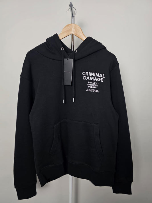 Criminal Damage Luxury Garments Mens Pullover Back/Front Print Hoodie -S/Small