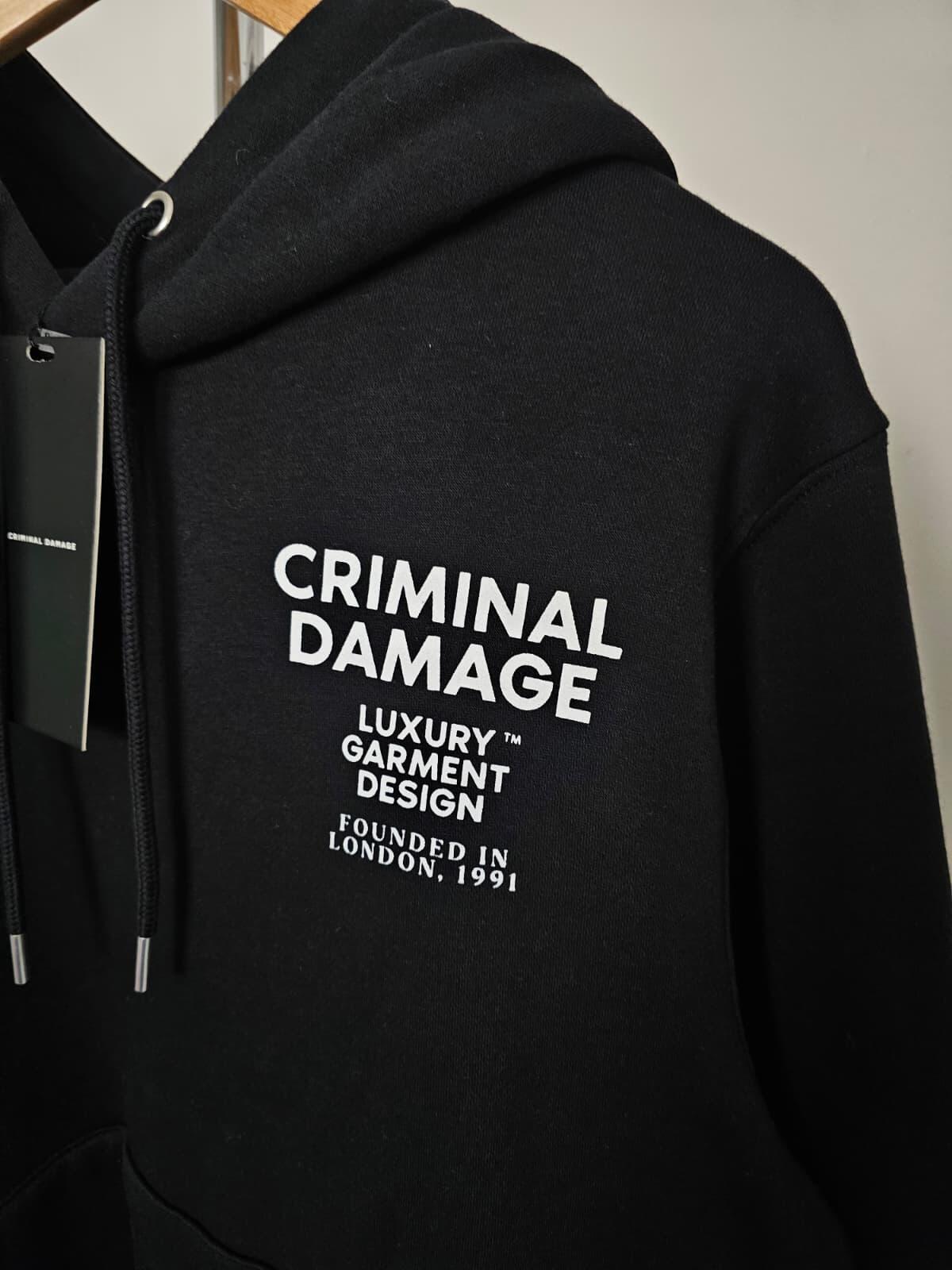 Criminal Damage Luxury Garments Mens Pullover Back/Front Print Hoodie -S/Small