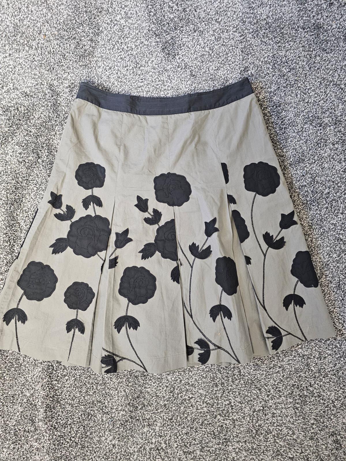 NEXT Vintage Y2K Women's Floral Flower A-Line Box Pleats Knee Length Skirt - 14