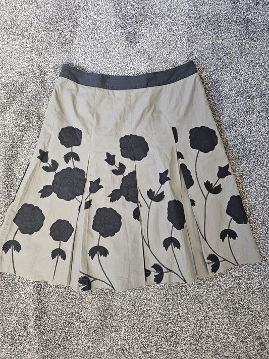 NEXT Vintage Y2K Women's Floral Flower A-Line Box Pleats Knee Length Skirt - 14