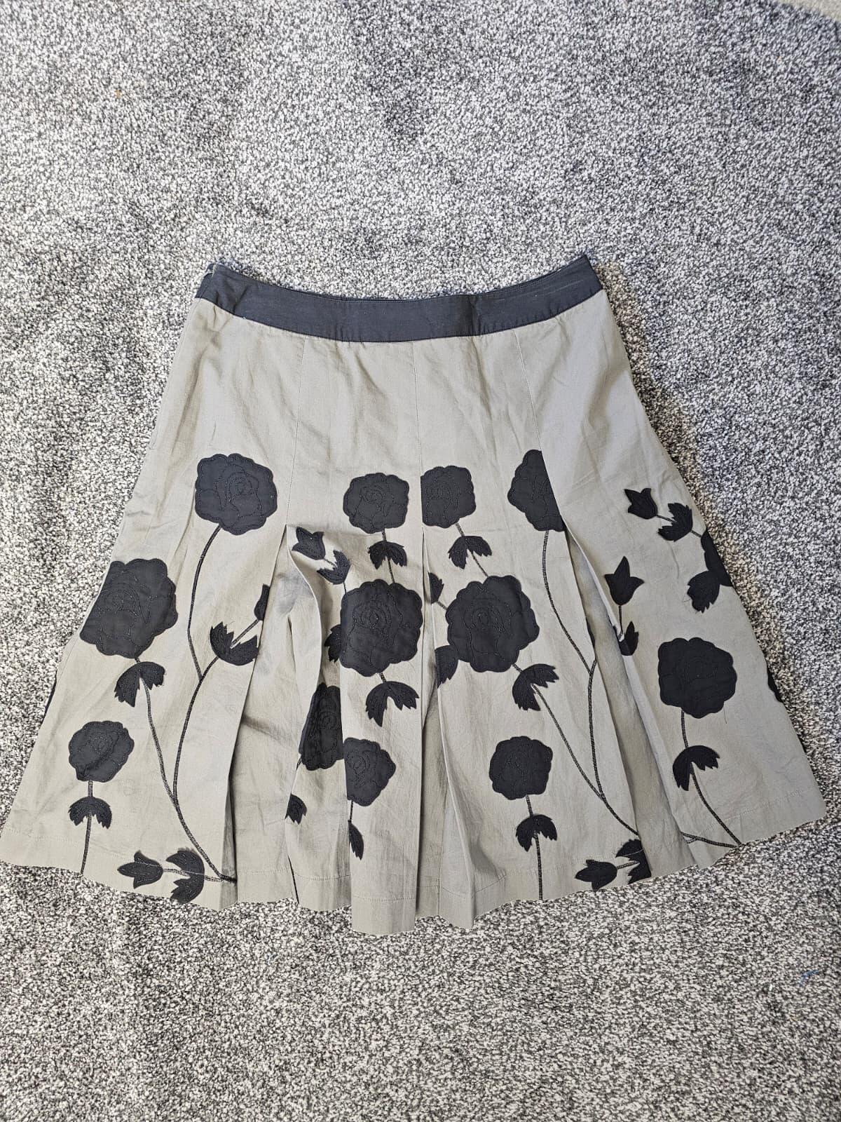 NEXT Vintage Y2K Women's Floral Flower A-Line Box Pleats Knee Length Skirt - 14