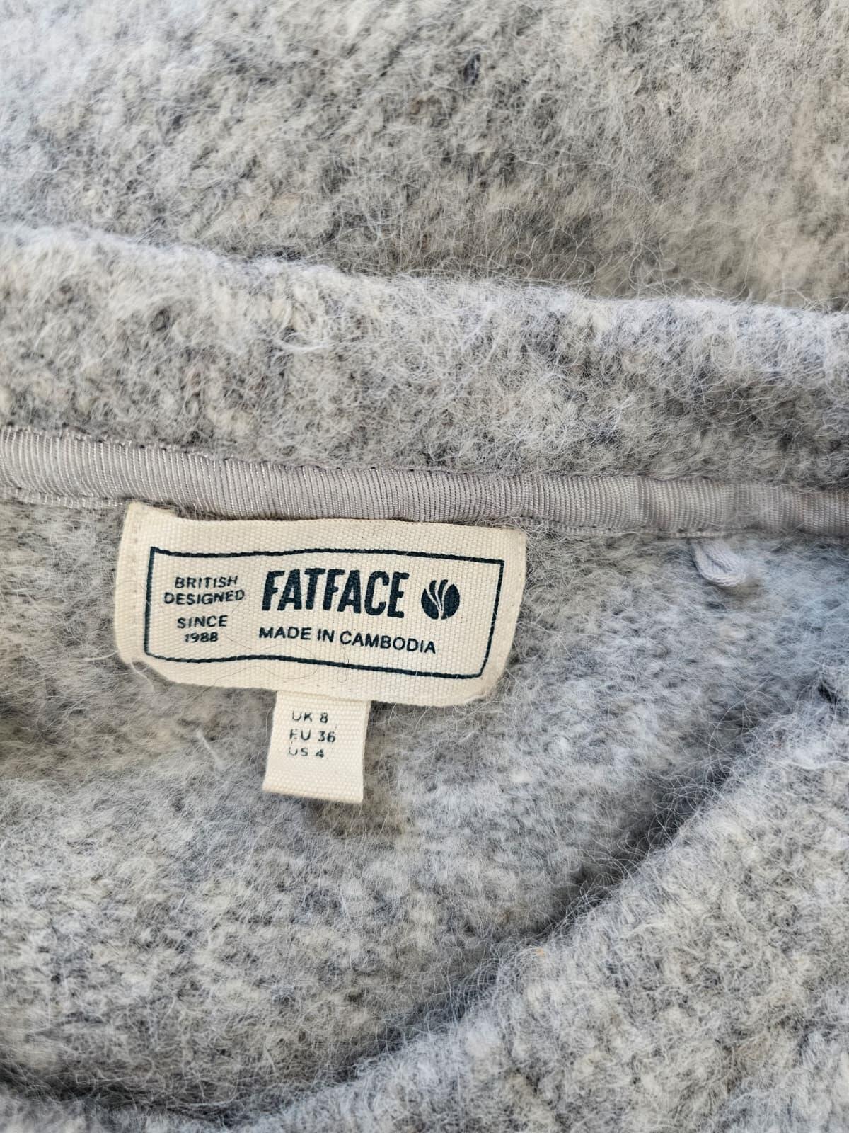 Fat Face Women's Wool Blend Fluffy Sparkly Button Cardigcan - UK 8 - Grey