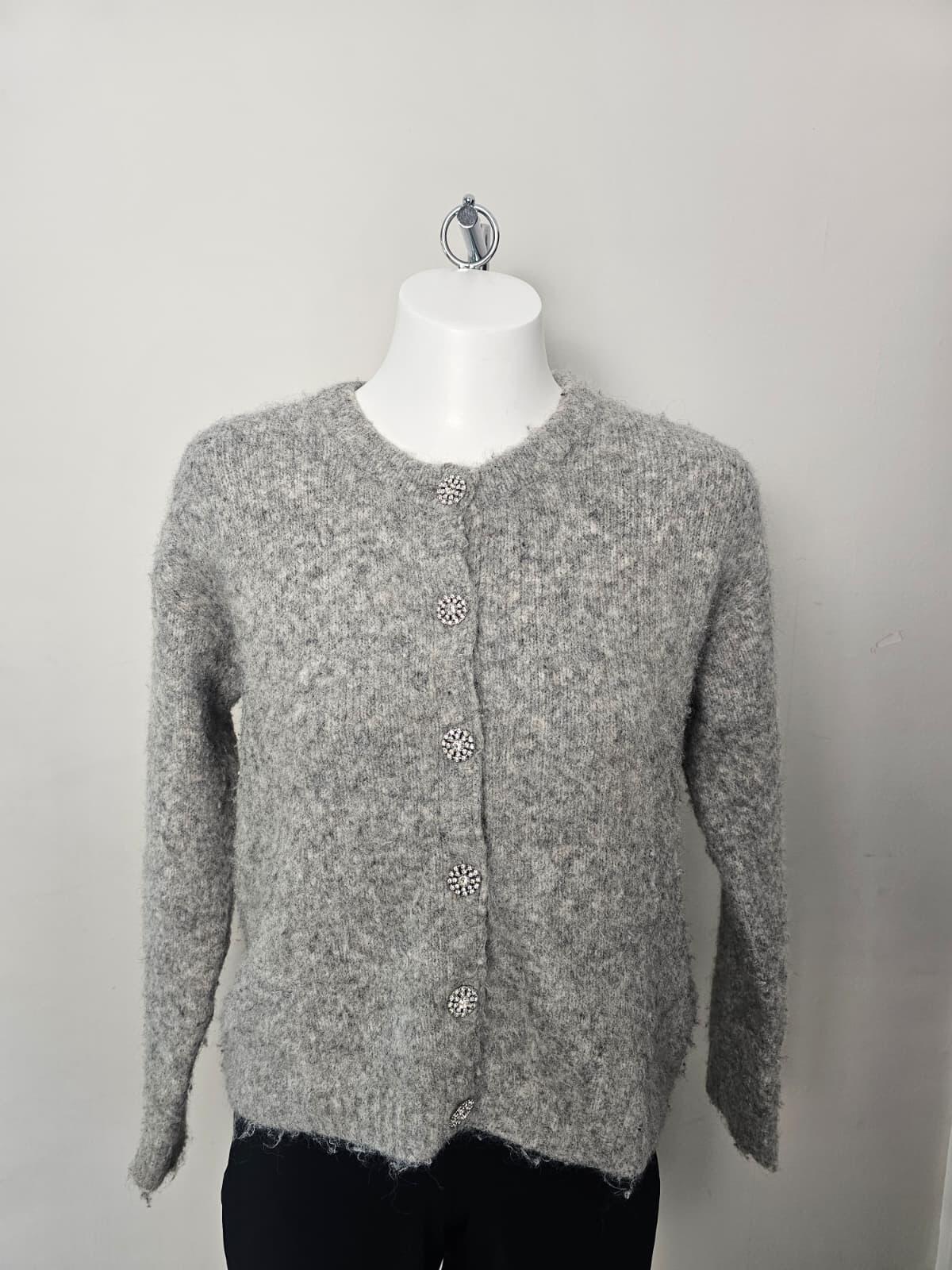 Fat Face Women's Wool Blend Fluffy Sparkly Button Cardigcan - UK 8 - Grey