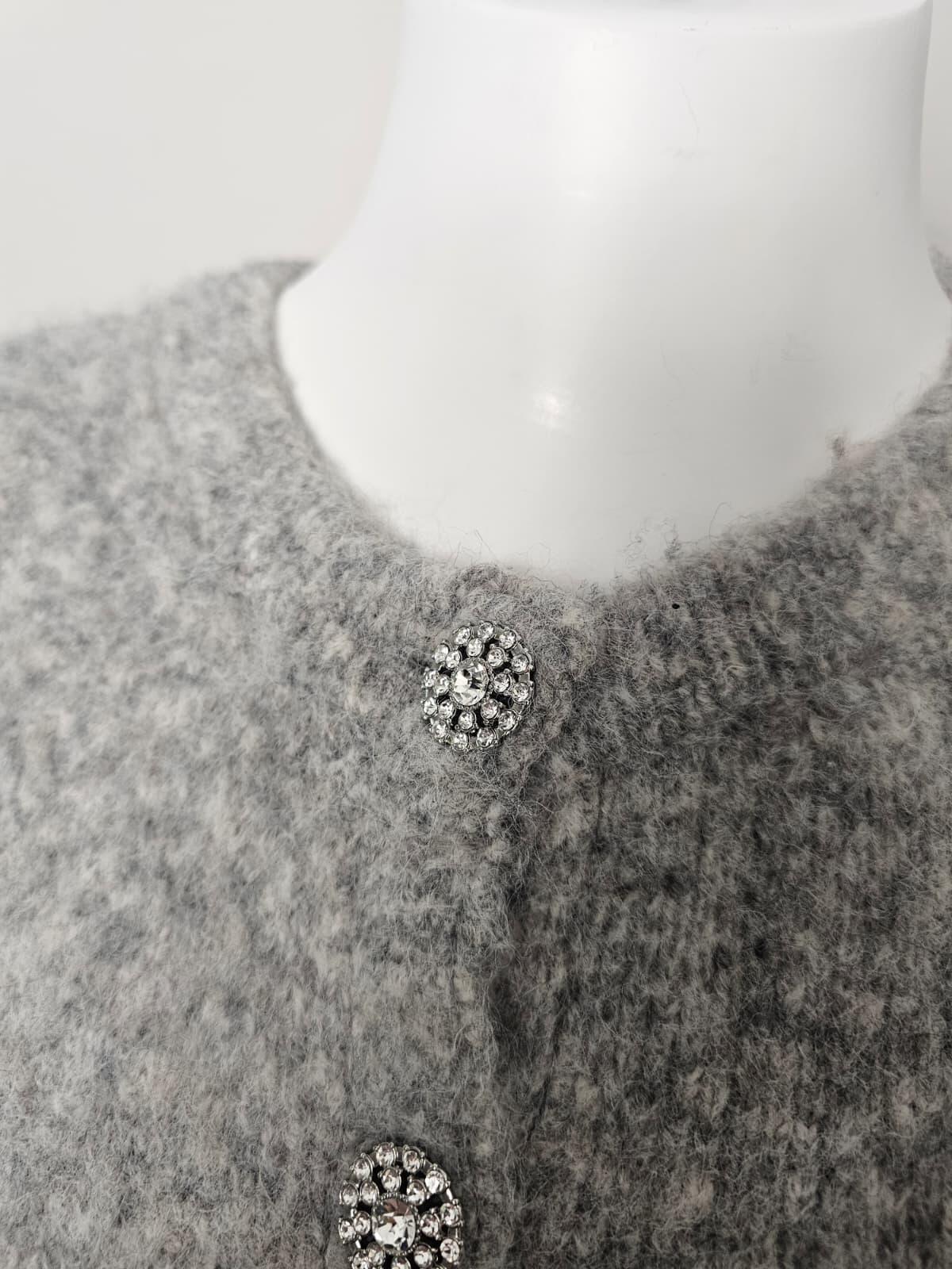 Fat Face Women's Wool Blend Fluffy Sparkly Button Cardigcan - UK 8 - Grey