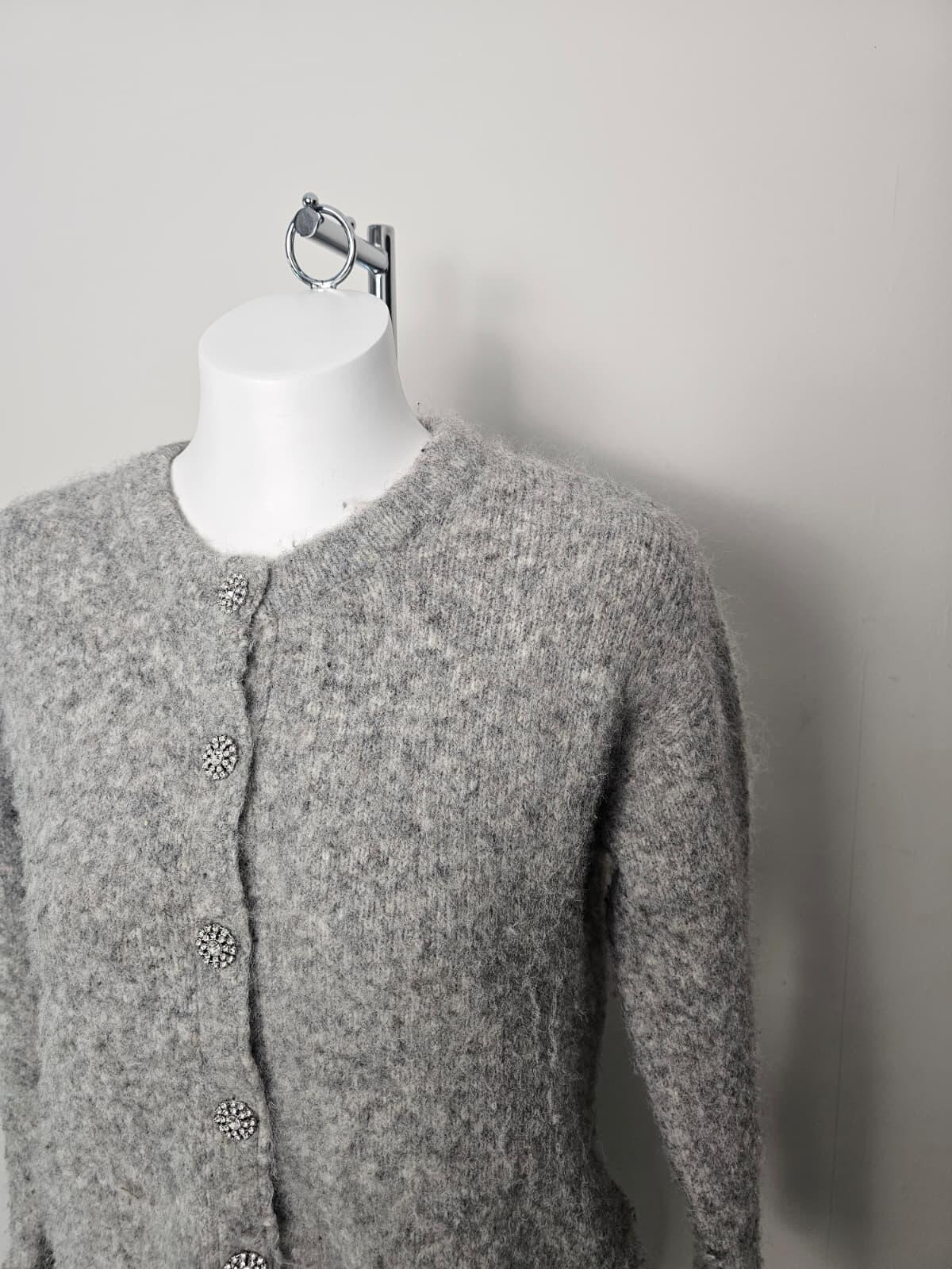 Fat Face Women's Wool Blend Fluffy Sparkly Button Cardigcan - UK 8 - Grey