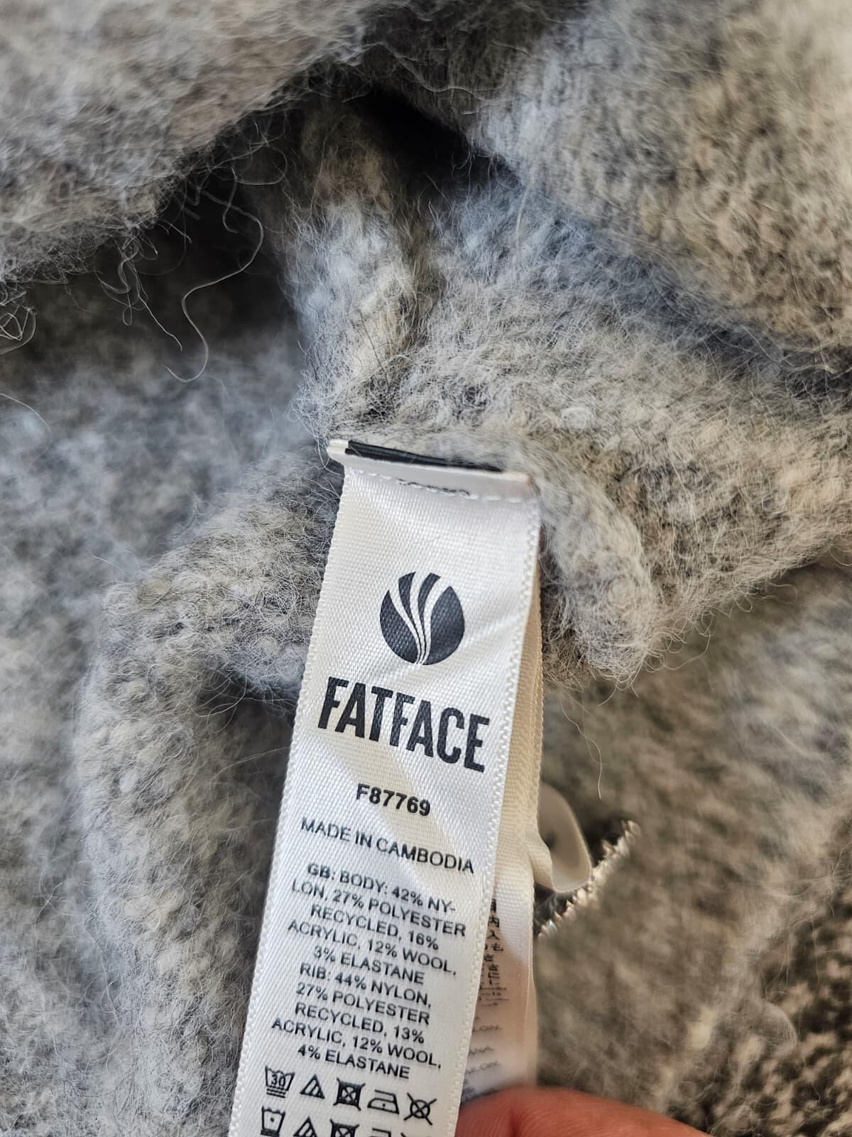 Fat Face Women's Wool Blend Fluffy Sparkly Button Cardigcan - UK 8 - Grey