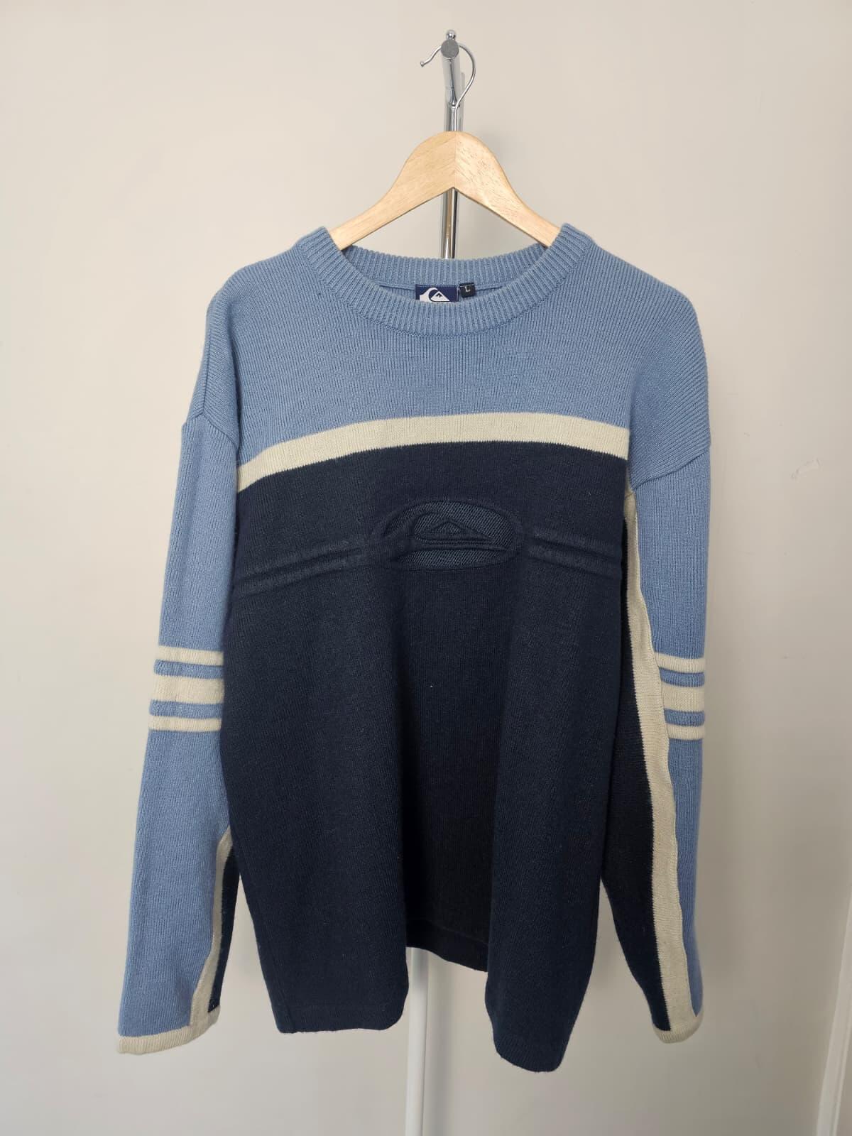 Quiksilver Mens Y2K 2000's Wool Blend Knitted Jumper - L/Large - Navy/Blue