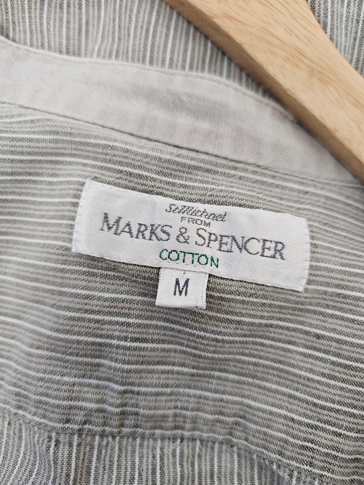 St Michael Marks & Spencer Vintage Grandad / Band-Collar Long Sleeve Shirt - M