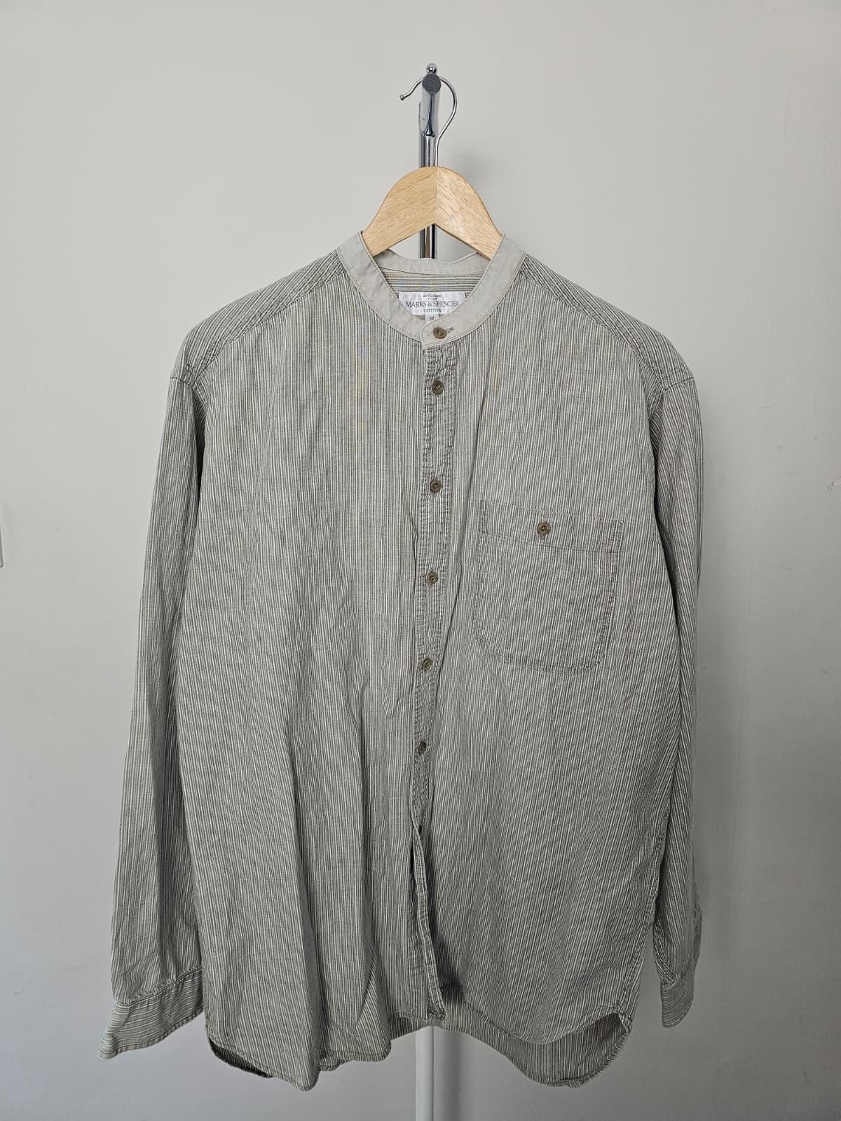 St Michael Marks & Spencer Vintage Grandad / Band-Collar Long Sleeve Shirt - M