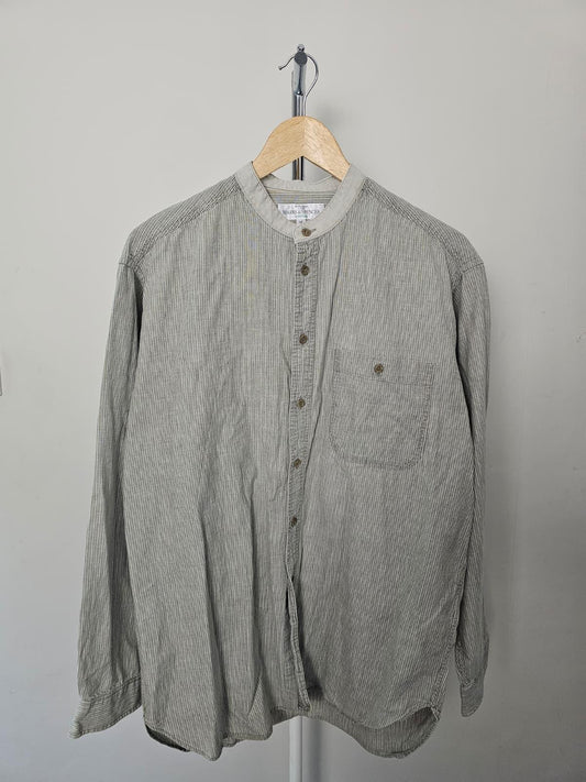 St Michael Marks & Spencer Vintage Grandad / Band-Collar Long Sleeve Shirt - M