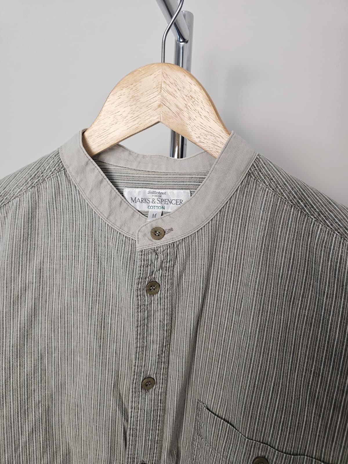 St Michael Marks & Spencer Vintage Grandad / Band-Collar Long Sleeve Shirt - M