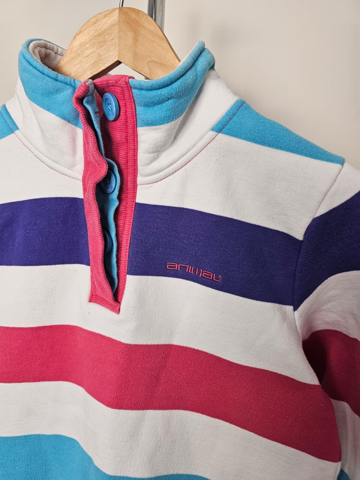 Animal Womens Button Neck Pullover Striped Pocket Jumper/Sweatshirt - UK 8