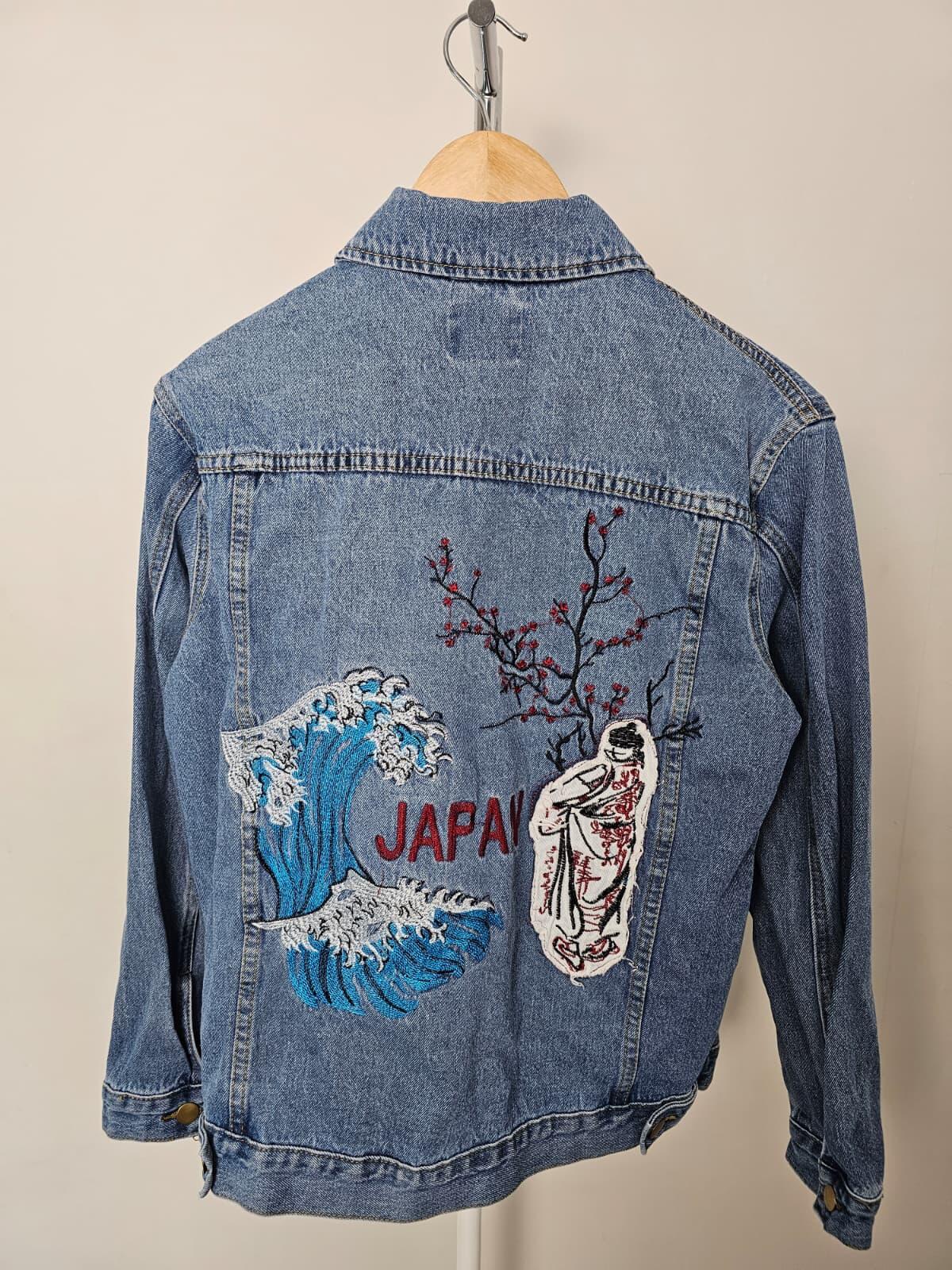 Boohoo Blue Japan Embroidered Detailing Blue Denim Jacket - UK 10