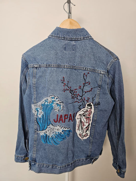 Boohoo Blue Japan Embroidered Detailing Blue Denim Jacket - UK 10