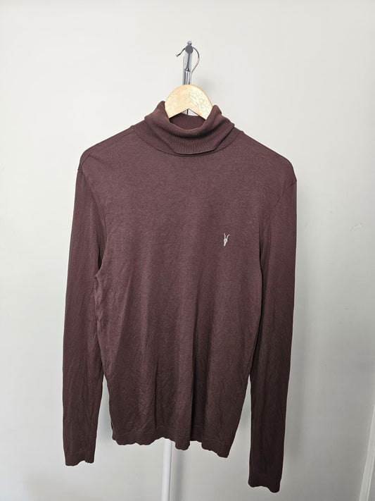 All Saints Mens Roll/Turtle Neck Lightweight Jumper - S/Small - Brown