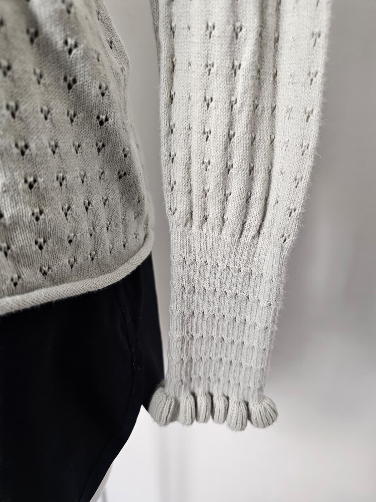On This Note Victorian‑influenced Eyelet Ruffle Neck Knit Sage Jumper - S/Small