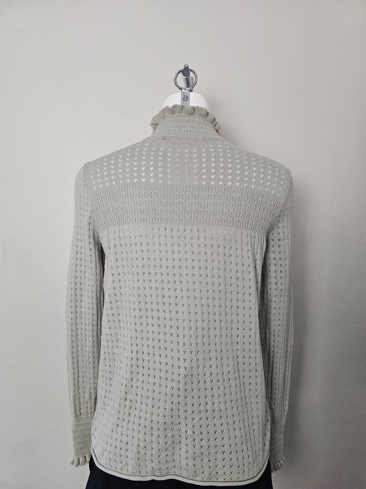 On This Note Victorian‑influenced Eyelet Ruffle Neck Knit Sage Jumper - S/Small