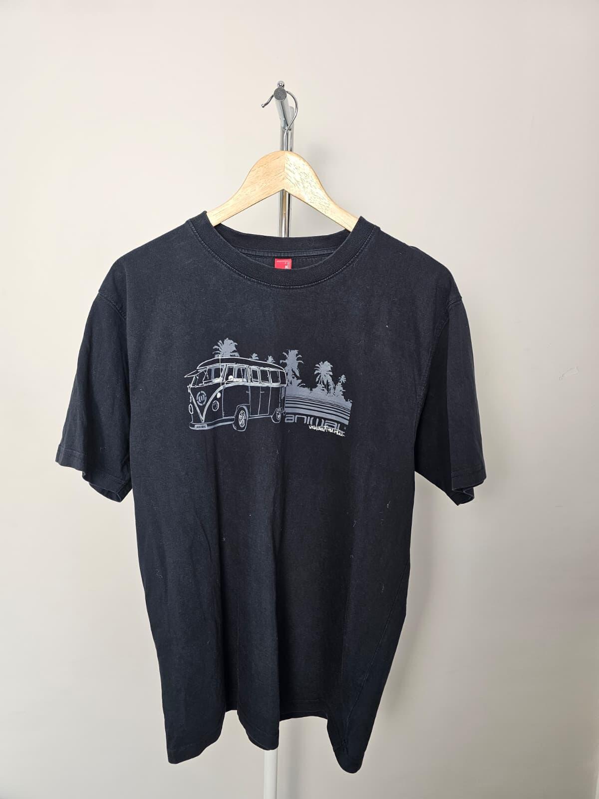 Animals Graphic Campervan Bus Print Y2K Short Sleeve T-Shirt - M/Medium - Black