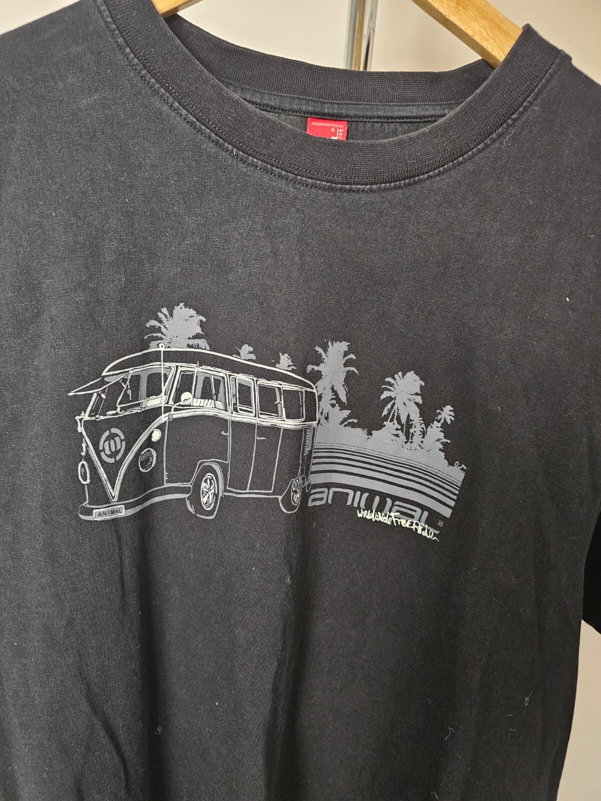 Animals Graphic Campervan Bus Print Y2K Short Sleeve T-Shirt - M/Medium - Black