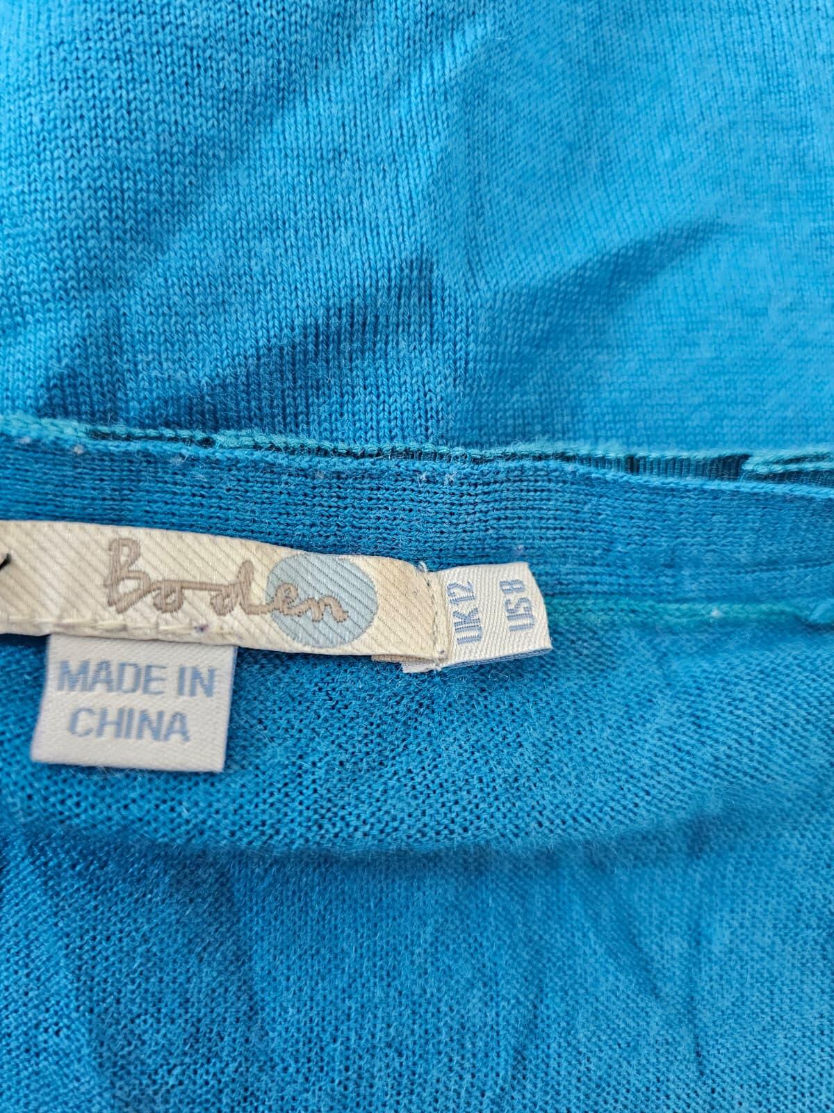 Boden Vintage 100% Wool Womens Ruffle Trim V Neck Cardigan - Teal Blue - UK 12