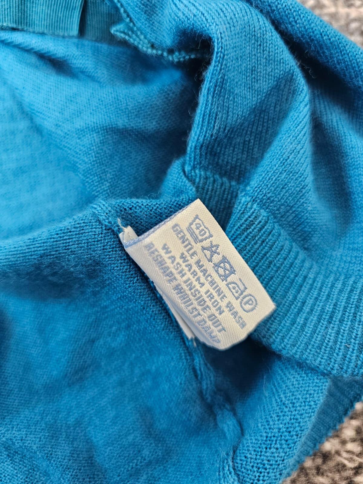 Boden Vintage 100% Wool Womens Ruffle Trim V Neck Cardigan - Teal Blue - UK 12