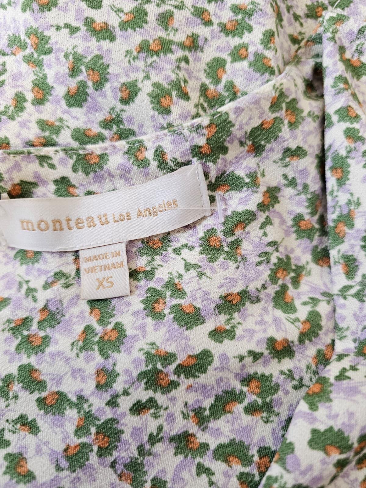 Monteau Womens Ruched Front Floral Mini Dress - XS/Extra Small