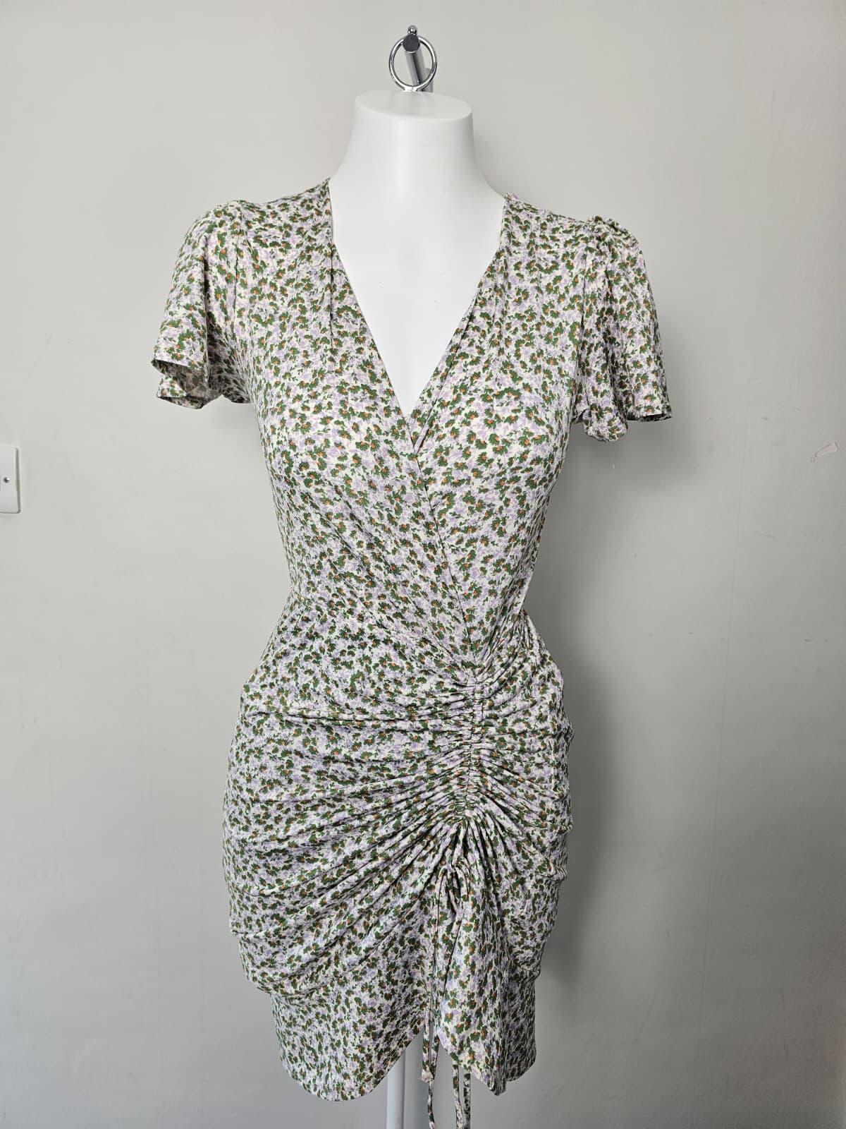 Monteau Womens Ruched Front Floral Mini Dress - XS/Extra Small