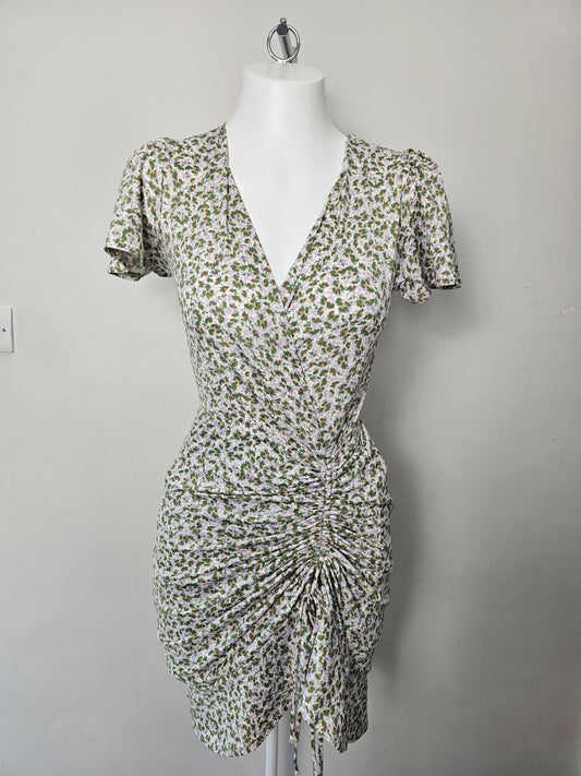 Monteau Womens Ruched Front Floral Mini Dress - XS/Extra Small