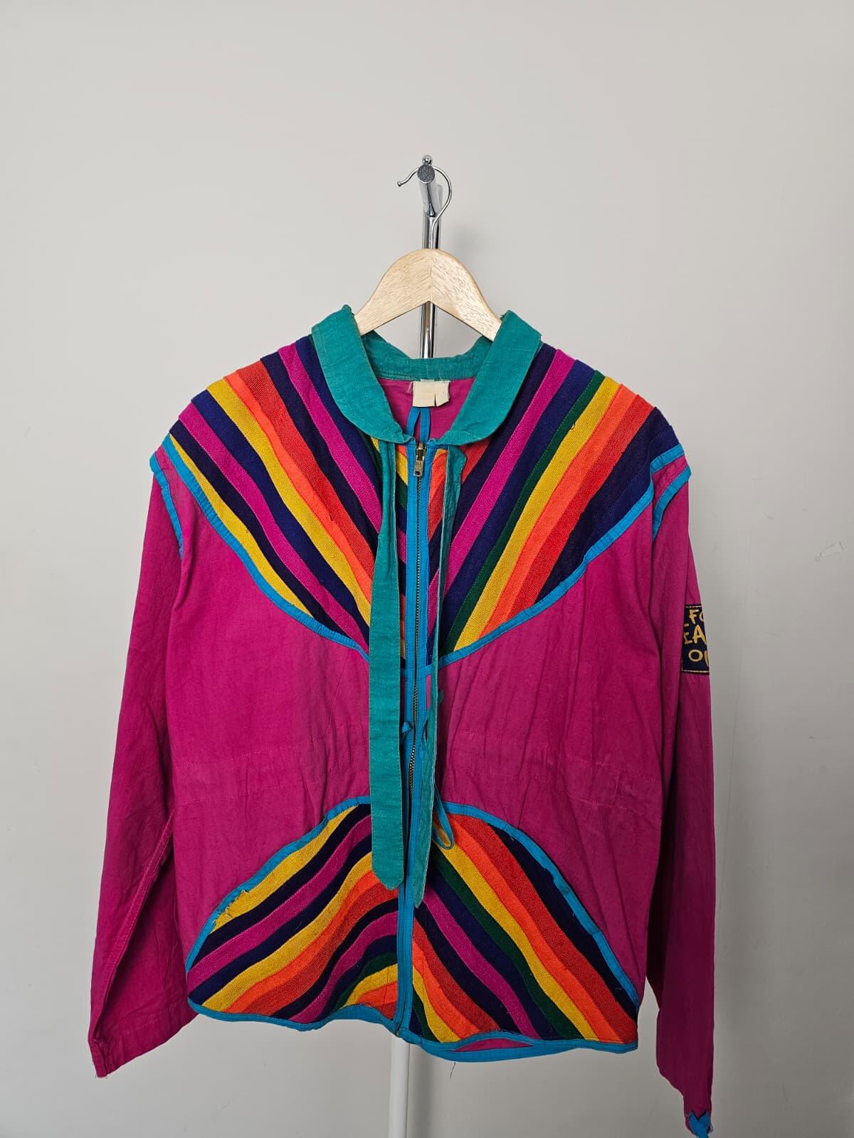 Vintage 'For Earth Only' Rainbow Hippie Striped Full Zip Casual Jacket M/Medium