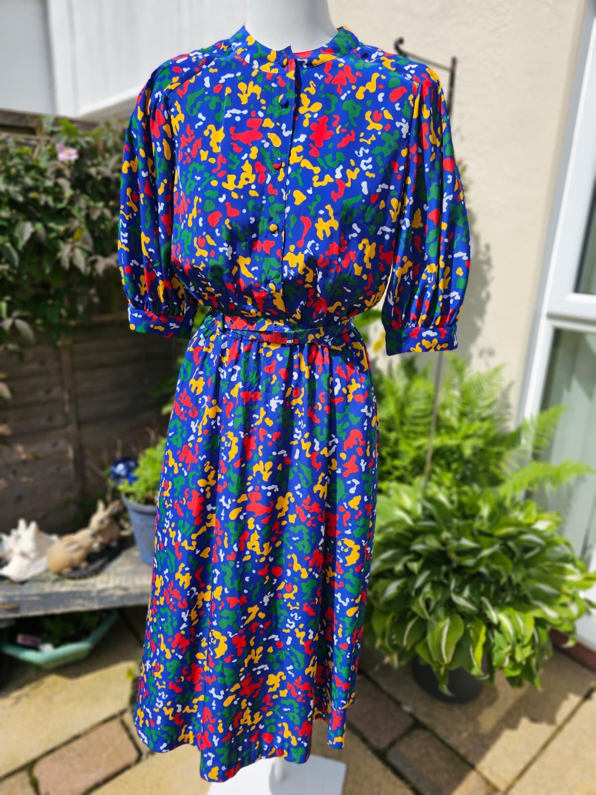 Gorgeous 'Made In France' Devernois 80's/90's Abstract Pattern Dress - UK 14