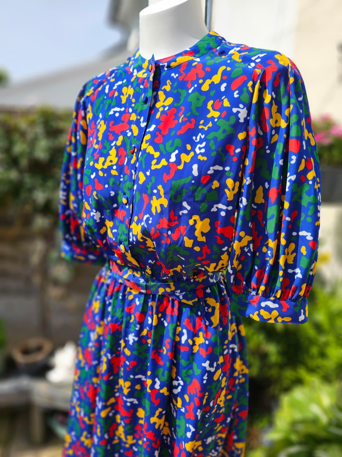 Gorgeous 'Made In France' Devernois 80's/90's Abstract Pattern Dress - UK 14