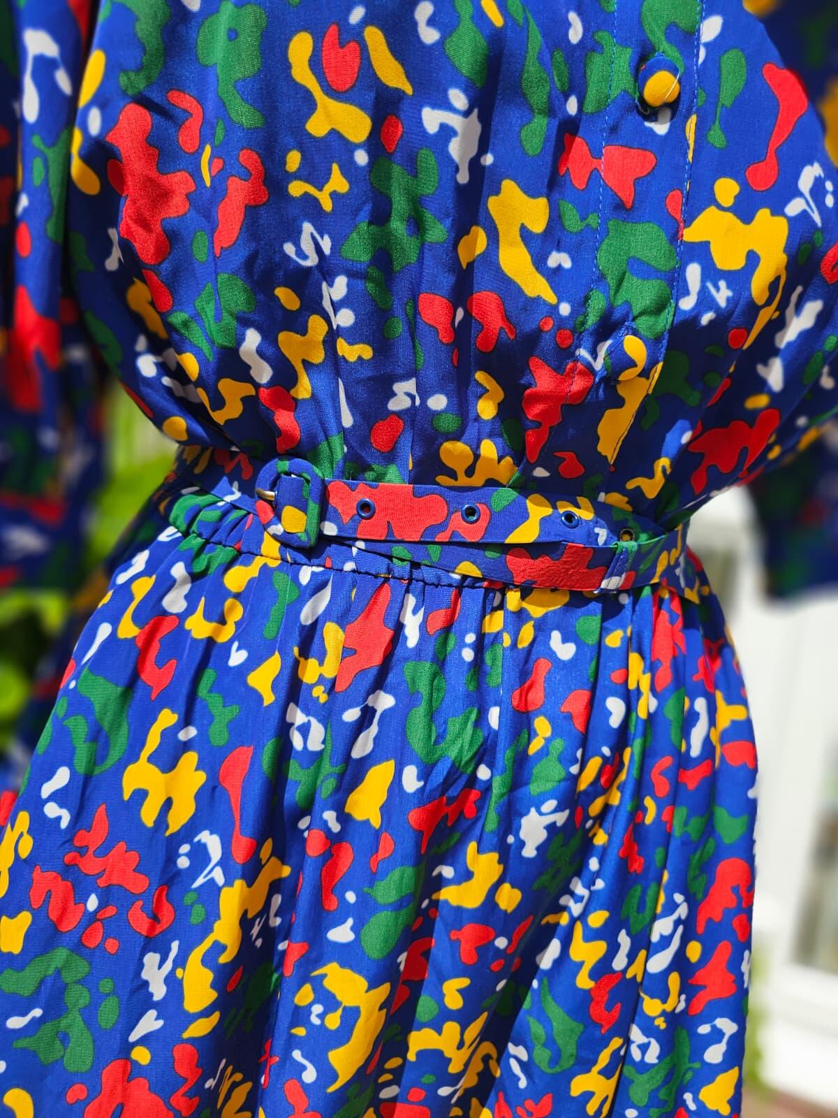 Gorgeous 'Made In France' Devernois 80's/90's Abstract Pattern Dress - UK 14