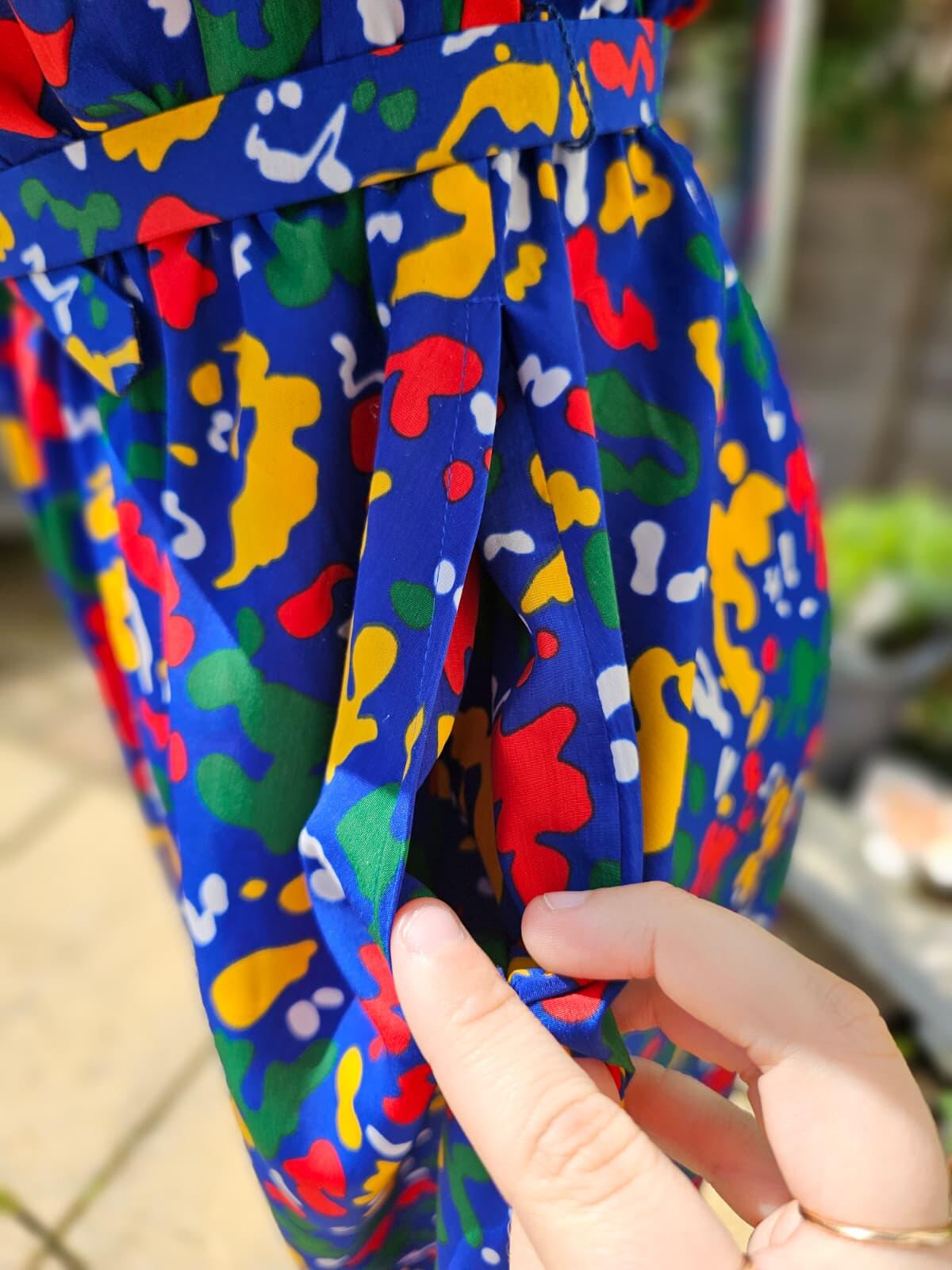 Gorgeous 'Made In France' Devernois 80's/90's Abstract Pattern Dress - UK 14