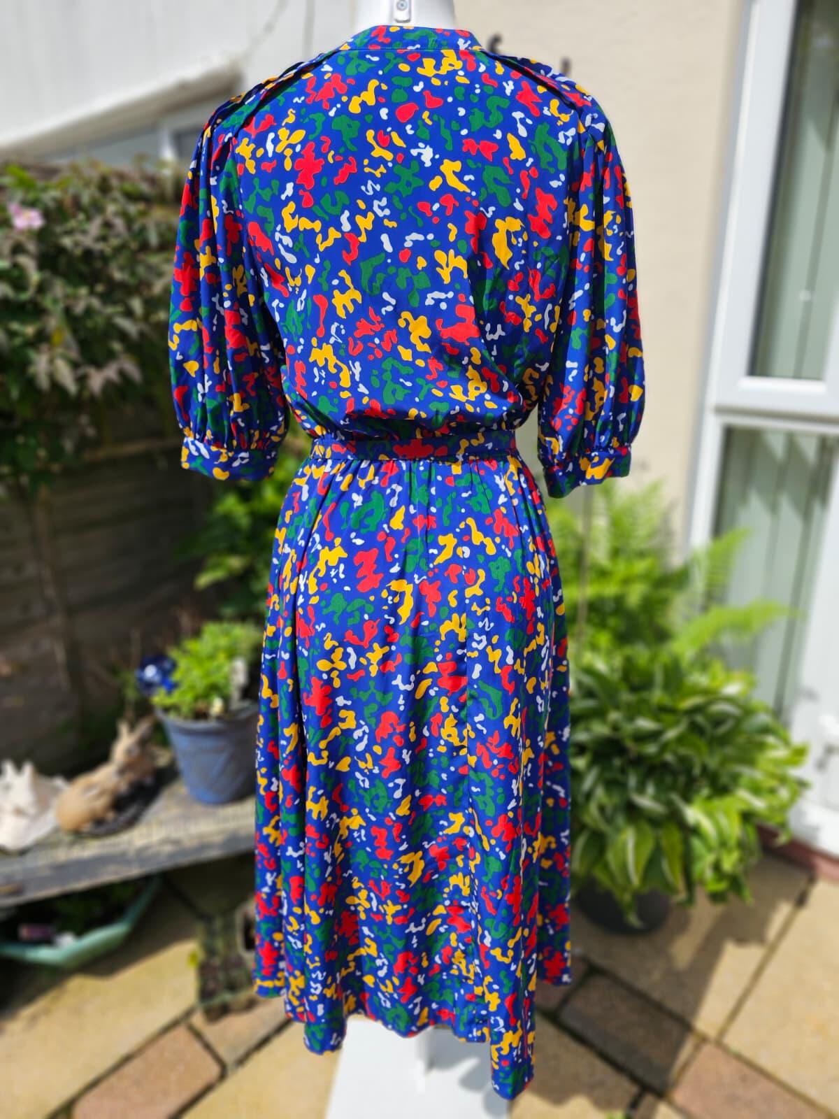 Gorgeous 'Made In France' Devernois 80's/90's Abstract Pattern Dress - UK 14