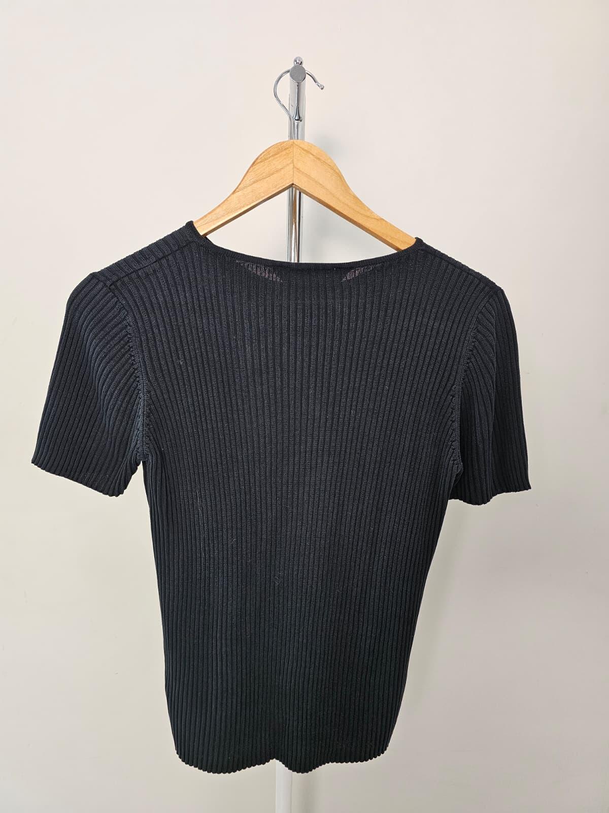 St Michael Women's Short Sleeve Silk Ribbed Top - UK 16 - Black