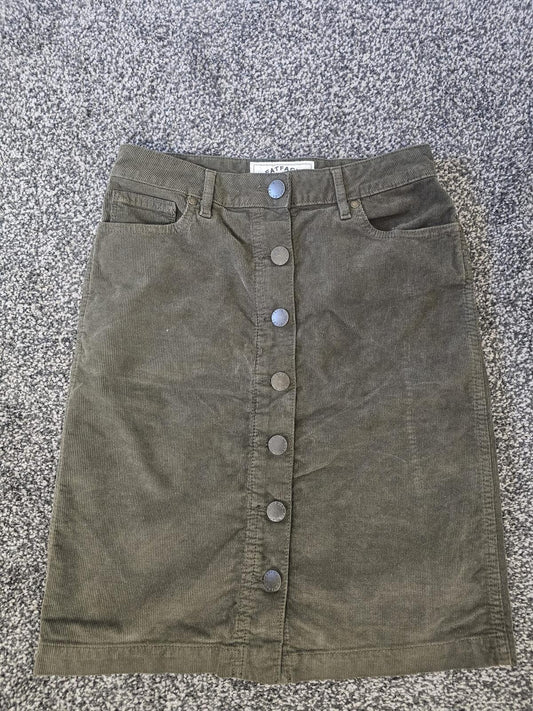Fat Face UK Women's Corduroy Button Front Skirt - UK 6 - Dark Green/Khaki