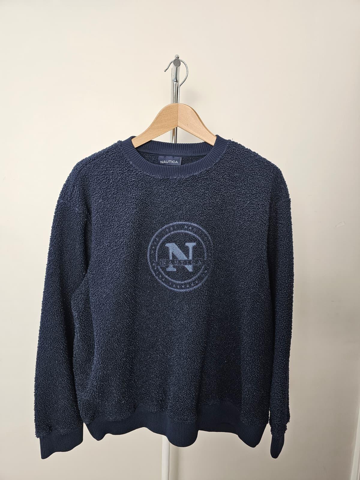 Nautica Elara Pullover Sherpa/Borg Embroidered Jumper/Sweatshirt - L/Large Navy