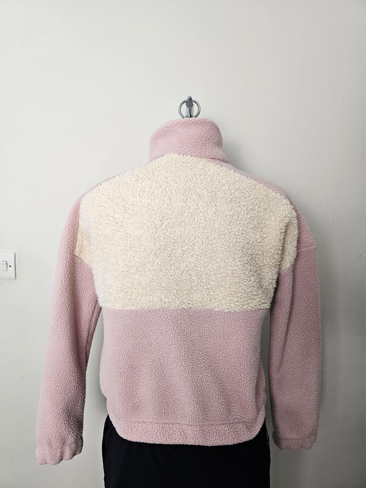 Columbia Women's Cropped Pullover Snap Button Fleece Jumper - Pink/Off White - S