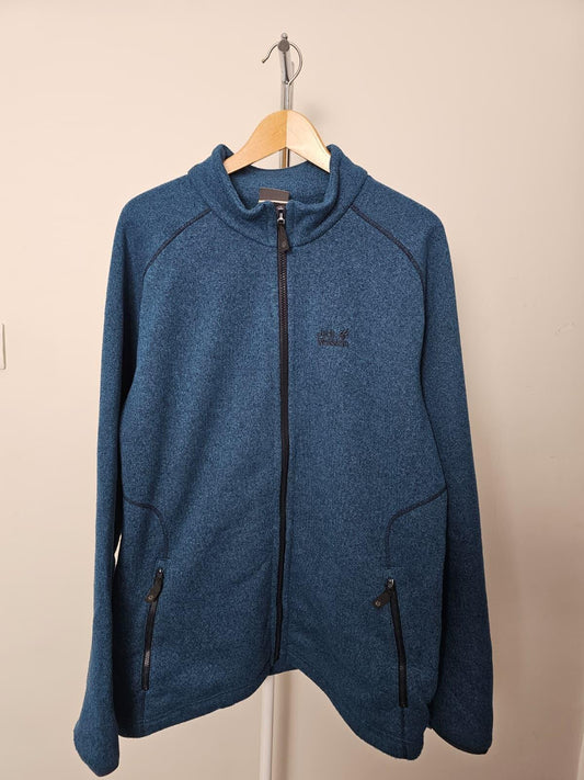 Jack Wolfskin Men's Full Zip Knitted Style Fleece Jacket - Teal Blue 44/46 XL
