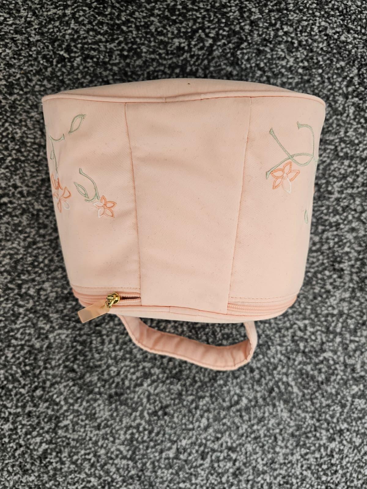 Vintage Y2K St Michael Embroidered Floral Make up Travel Bag With Handle In Pink