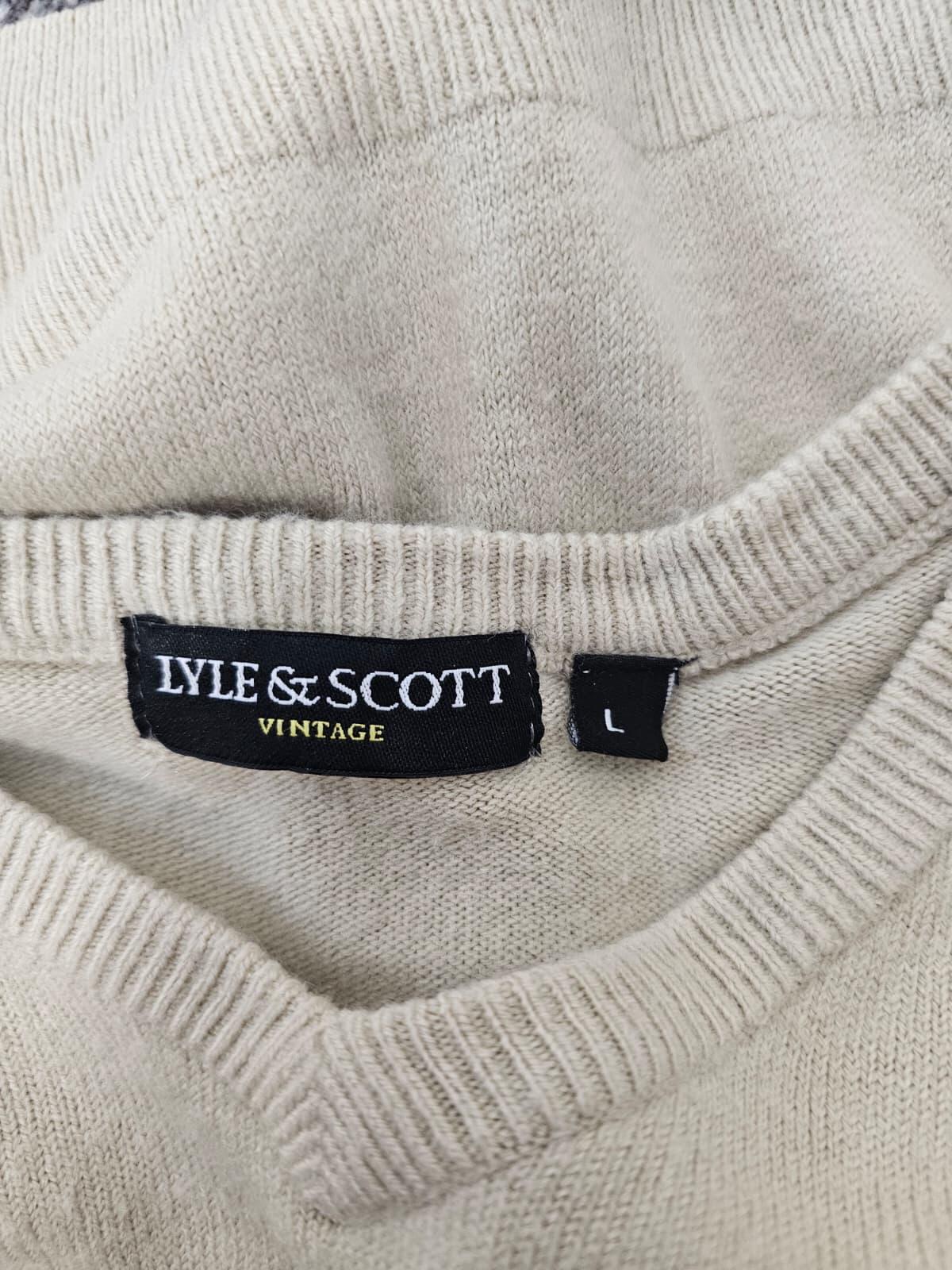 Lyle & Scott Vintage V-Neck Pullover Jumper/Sweater - L/Large - Beige