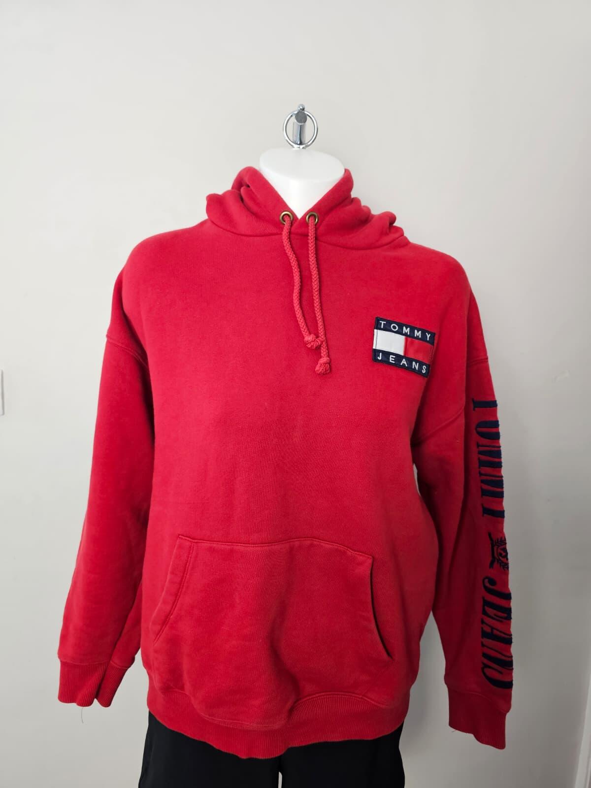 Tommy Hilfiger Jeans Women's Embroidered Flag Print Pullover Hoodie M/Medium Red