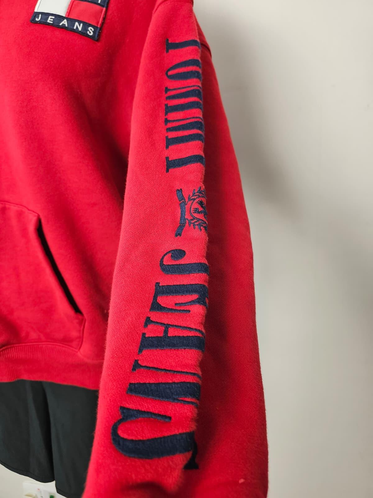 Tommy Hilfiger Jeans Women's Embroidered Flag Print Pullover Hoodie M/Medium Red