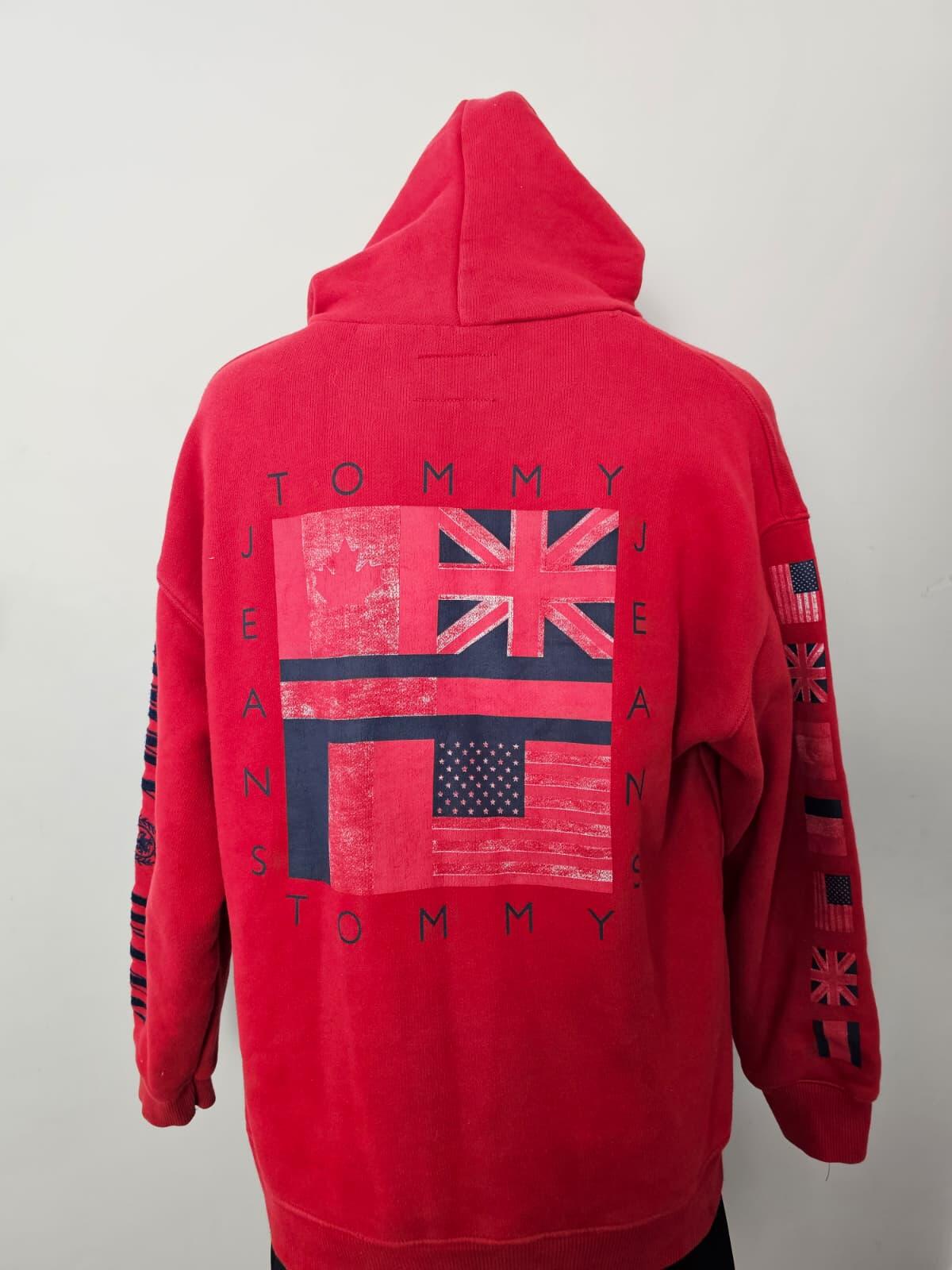 Tommy Hilfiger Jeans Women's Embroidered Flag Print Pullover Hoodie M/Medium Red