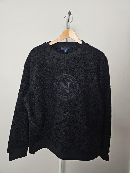 Nautica Elara Pullover Sherpa/Borg Embroidered Jumper/Sweatshirt - L/Large Black