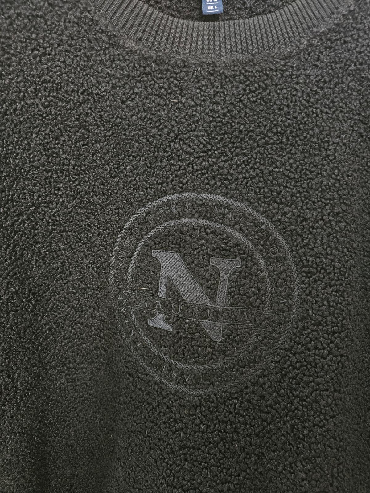 Nautica Elara Pullover Sherpa/Borg Embroidered Jumper/Sweatshirt - L/Large Black