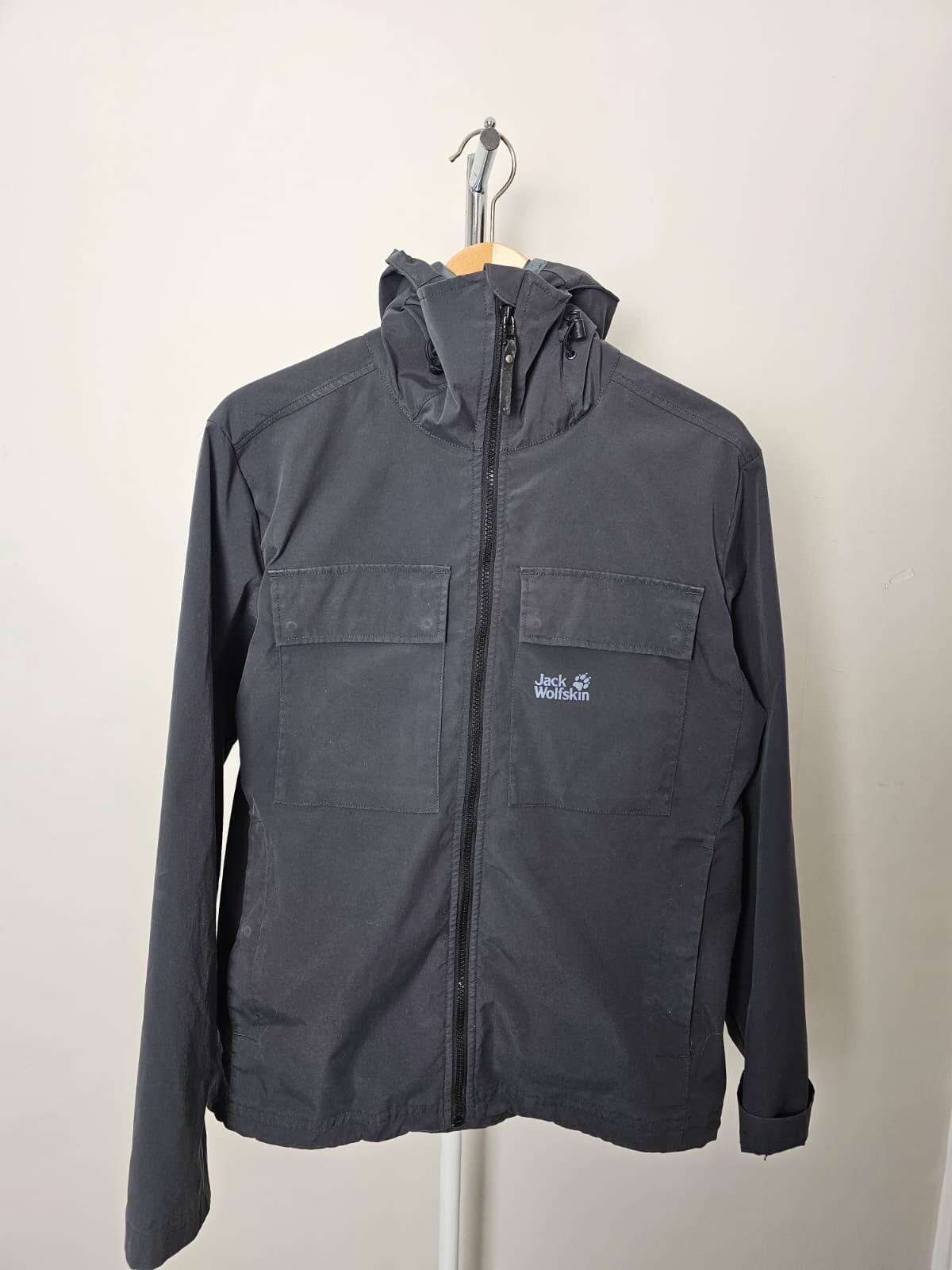 Jack Wolfskin Men's Rain/Windbreaker Full Zip Hooded Jacket - S/Small - Grey