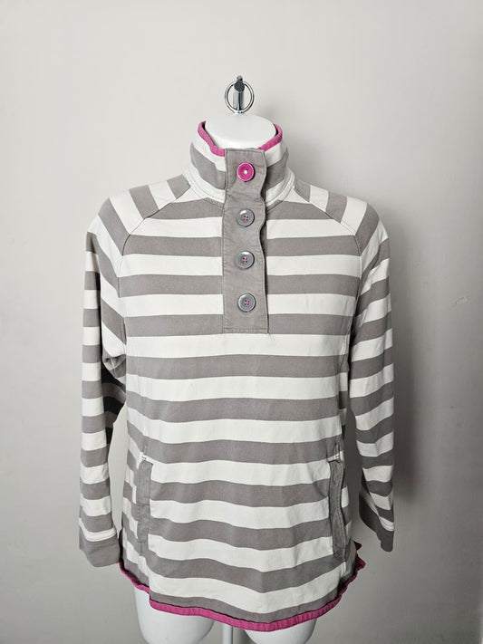 Joules Women's Pullover Button Neck Hand Pocket Striped Sweatshirt Jumper  UK 14