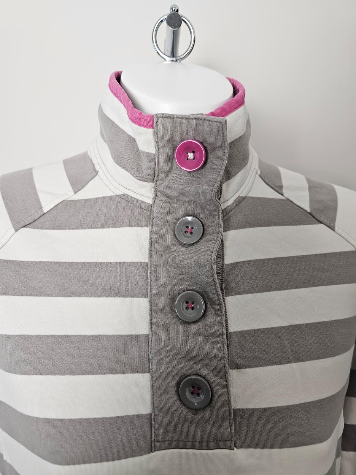 Joules Women's Pullover Button Neck Hand Pocket Striped Sweatshirt Jumper  UK 14